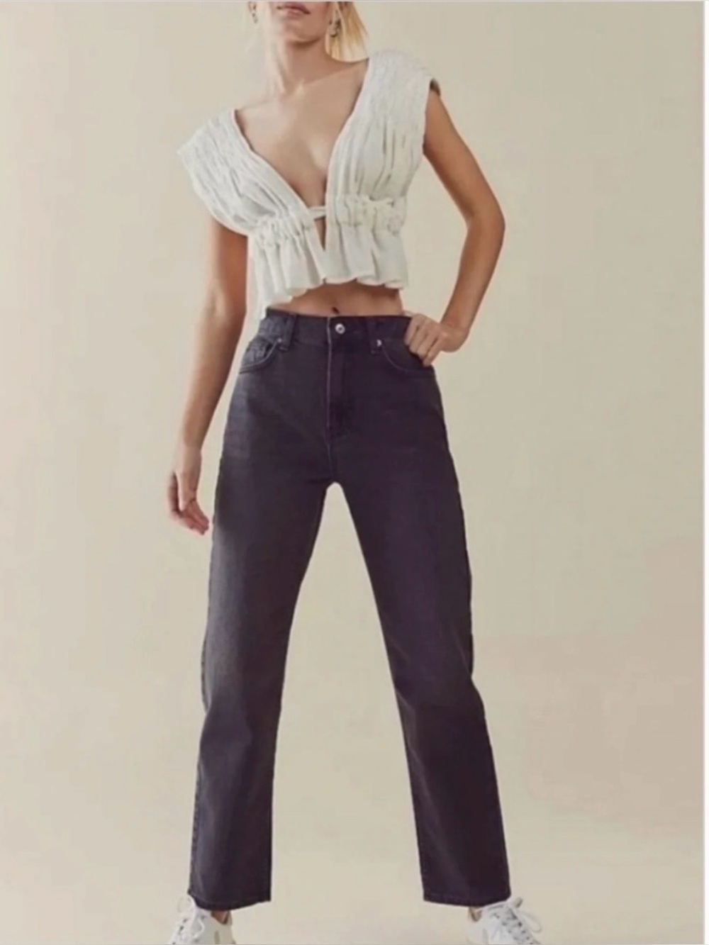 Free People We the Free Pacifica High Rise Slim Straight Leg Jeans Black Size 26
